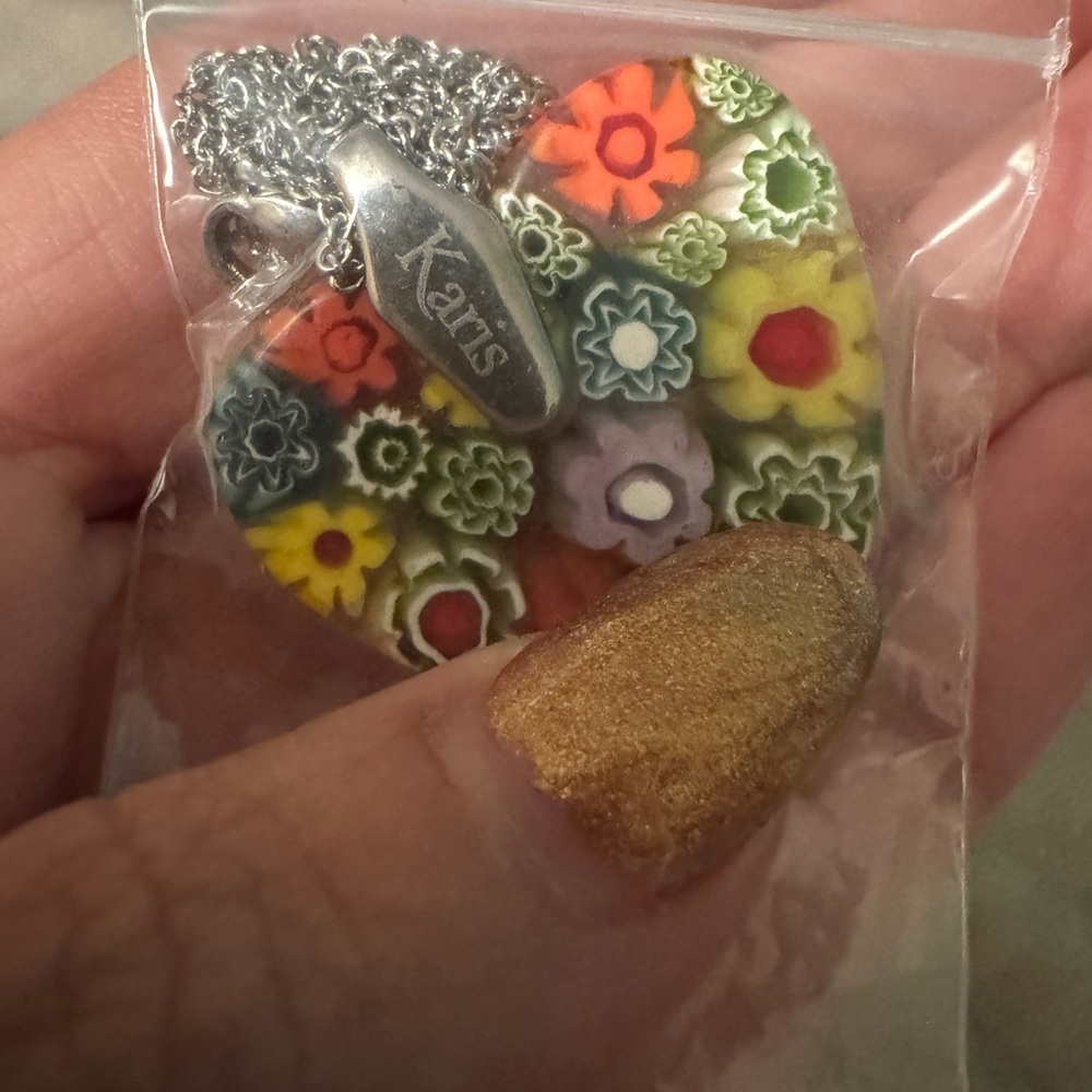 Karis Floral Heart glass millefiori pendant necklace